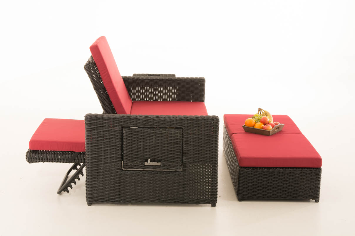 Polyrattan Sofa Ancona 5mm schwarz rubinrot