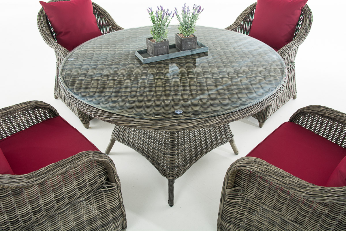 Polyrattan Sitzgruppe Moa 5mm grau-meliert rubinrot