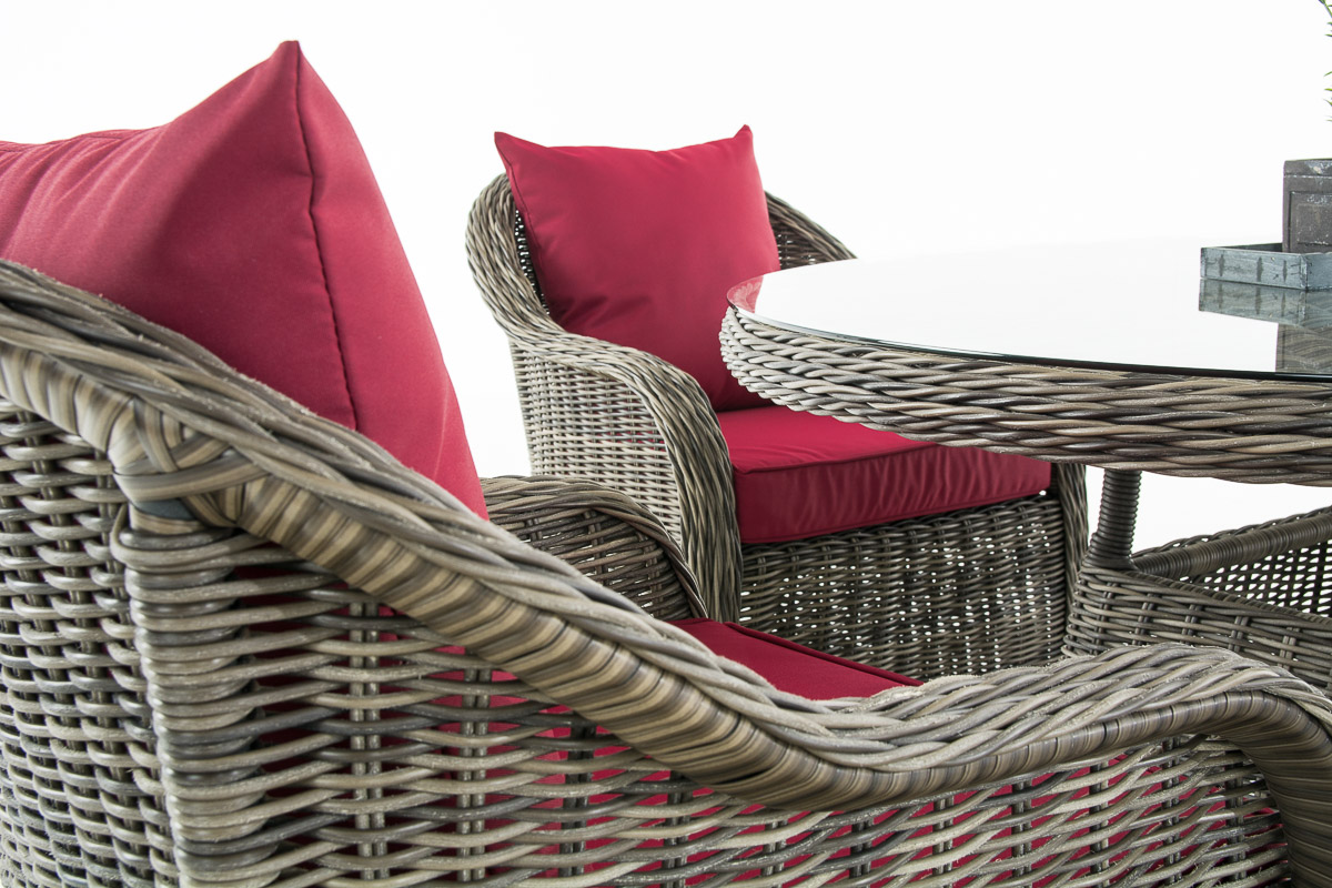 Polyrattan Sitzgruppe Moa 5mm grau-meliert rubinrot