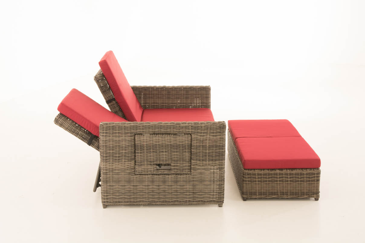 Polyrattan Sofa Ancona 5mm grau-meliert rubinrot