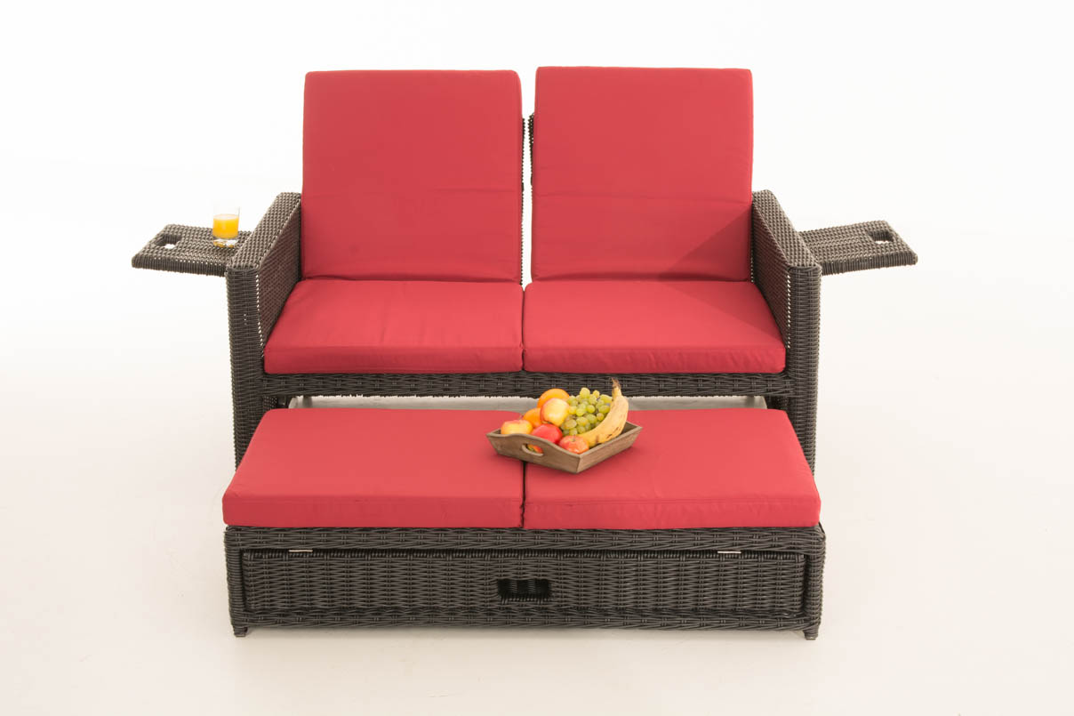 Polyrattan Sofa Ancona 5mm schwarz rubinrot