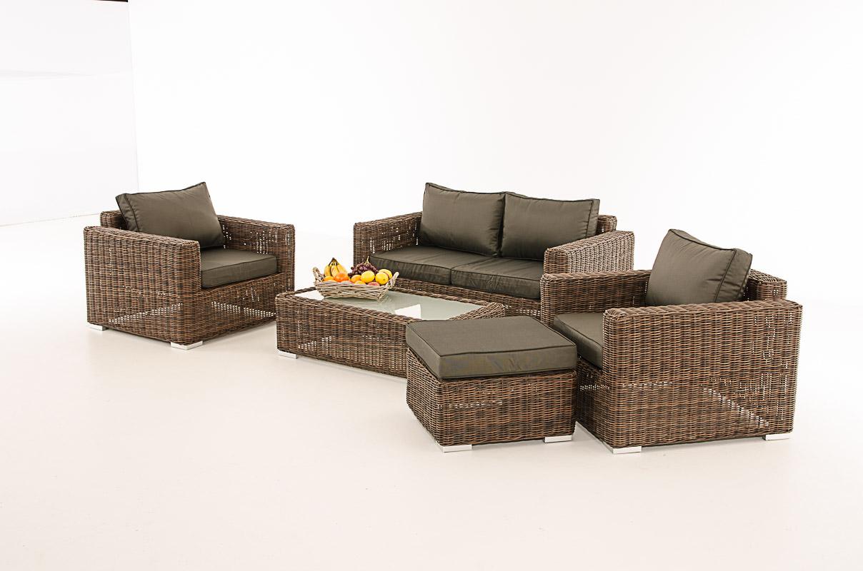 Polyrattan Gartengarnitur Madeira 2-1-1 braun-meliert anthrazit