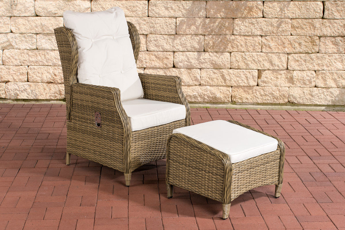 Polyrattan Verstellbarer Sessel Breno inkl. Fußhocker natura cremeweiß