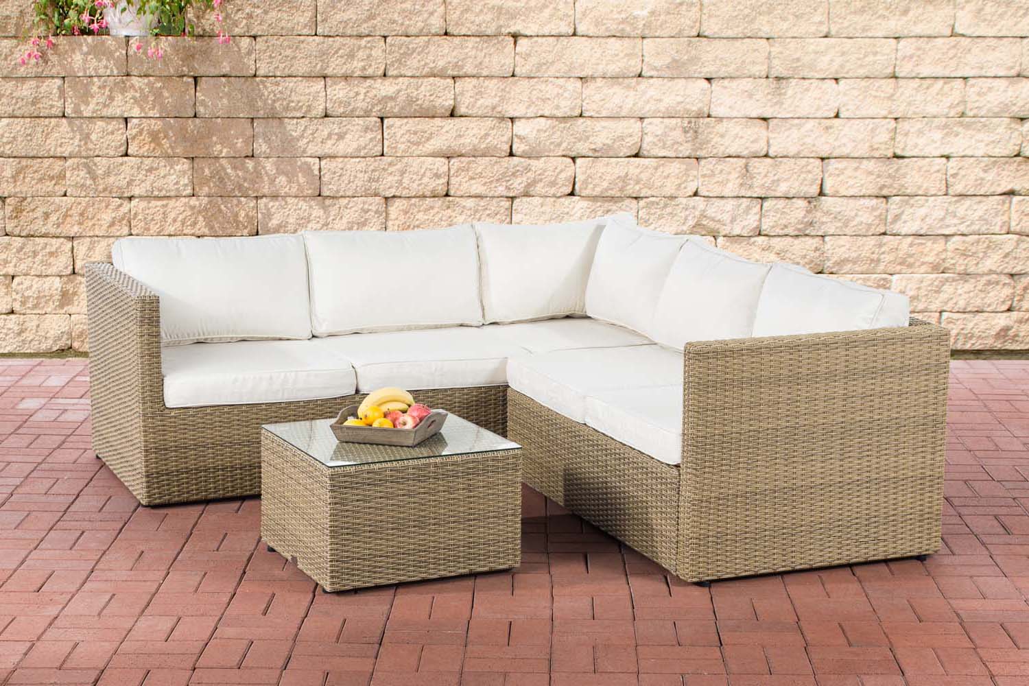 Polyrattan Ecksofa-Garnitur Genero 5mm natura cremeweiß