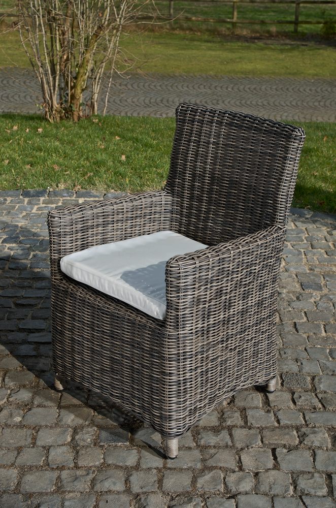 Polyrattan Gartenstuhl Fontana 5mm grau-meliert cremeweiß